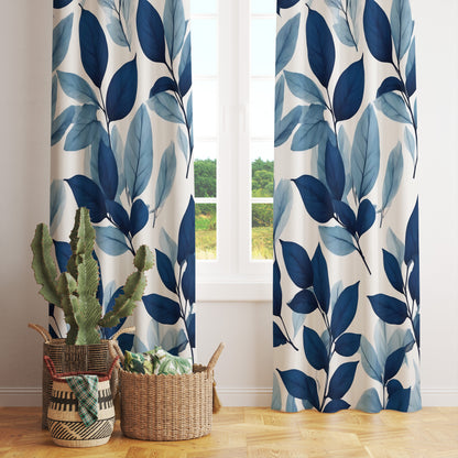 Watercolor Blue Leaf Curtain Abstract Figure Geometric Drape