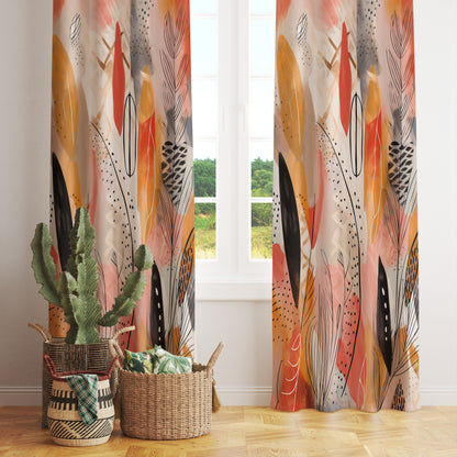 Floral Abstract Curtains Mid Century Modern Flower Drapes