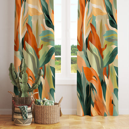 Floral Abstract Curtains Mid Century Modern Flower Drapes