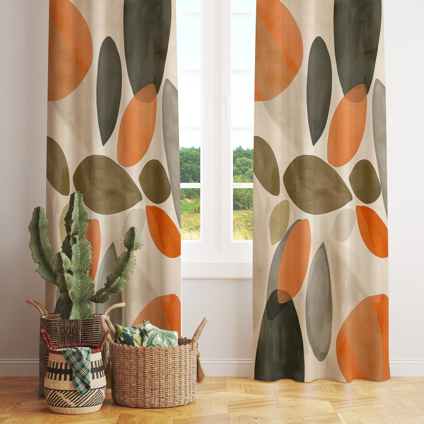 Floral Abstract Curtains Mid Century Modern Flower Drapes