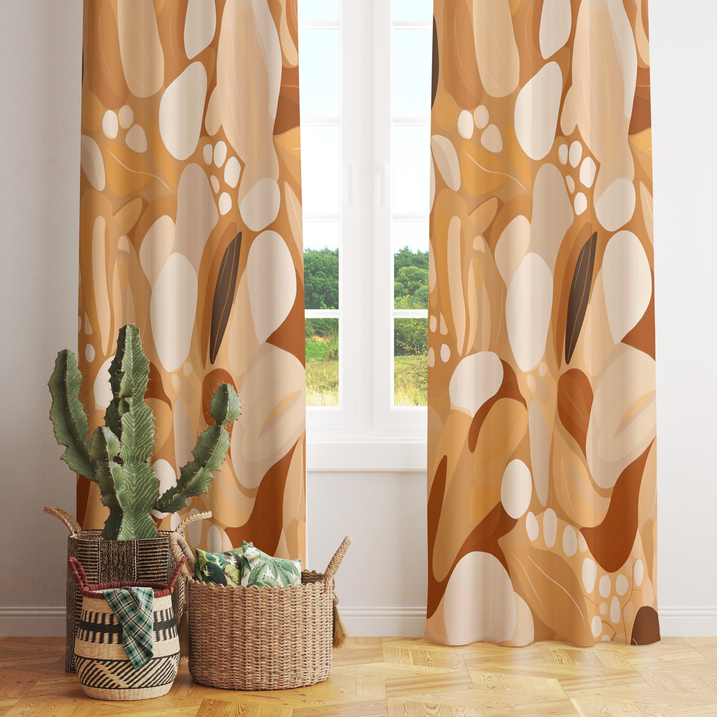 Floral Abstract Curtains Mid Century Modern Flower Drapes