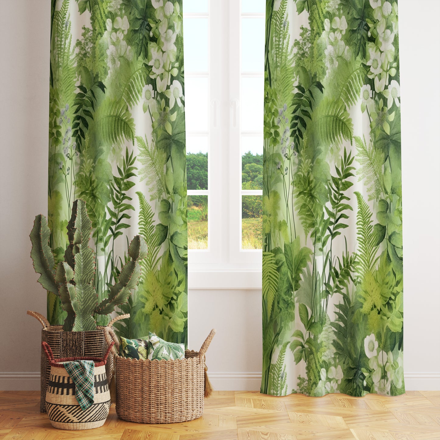 Green Leaves Modern Floral Curtains