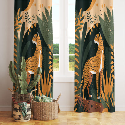 Tropical Forest Curtain Cheetah Portrait Bedroom Drapes