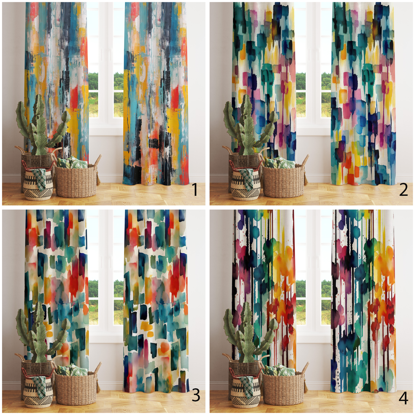 Colorful Abstract Painting Drop Effect Curtain